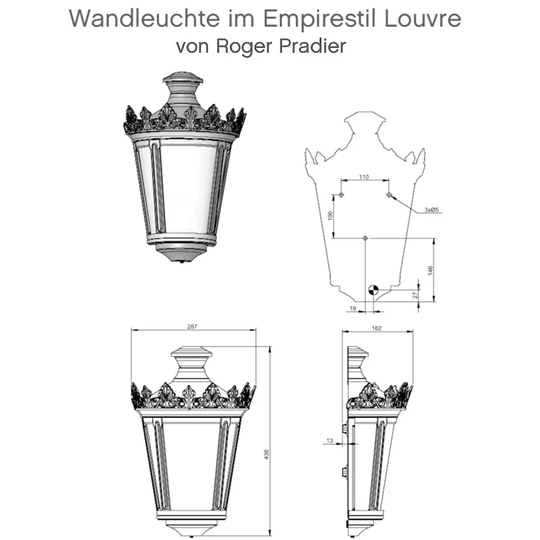 Außenleuchte aus Kupfer: Wandleuchte im Empirestil Louvre