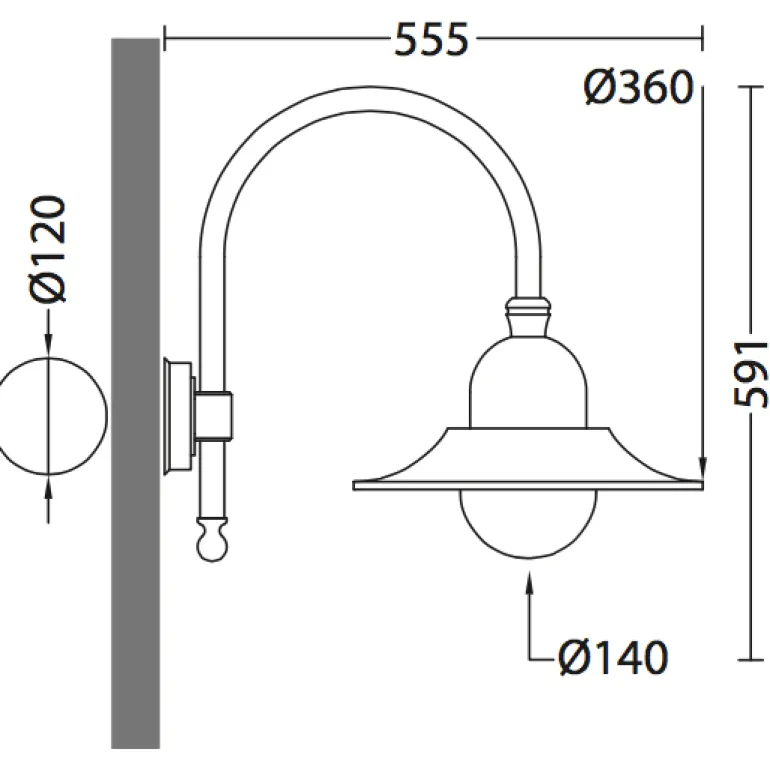 Außenwandlampe im Fabrikstil mit Bogenarm