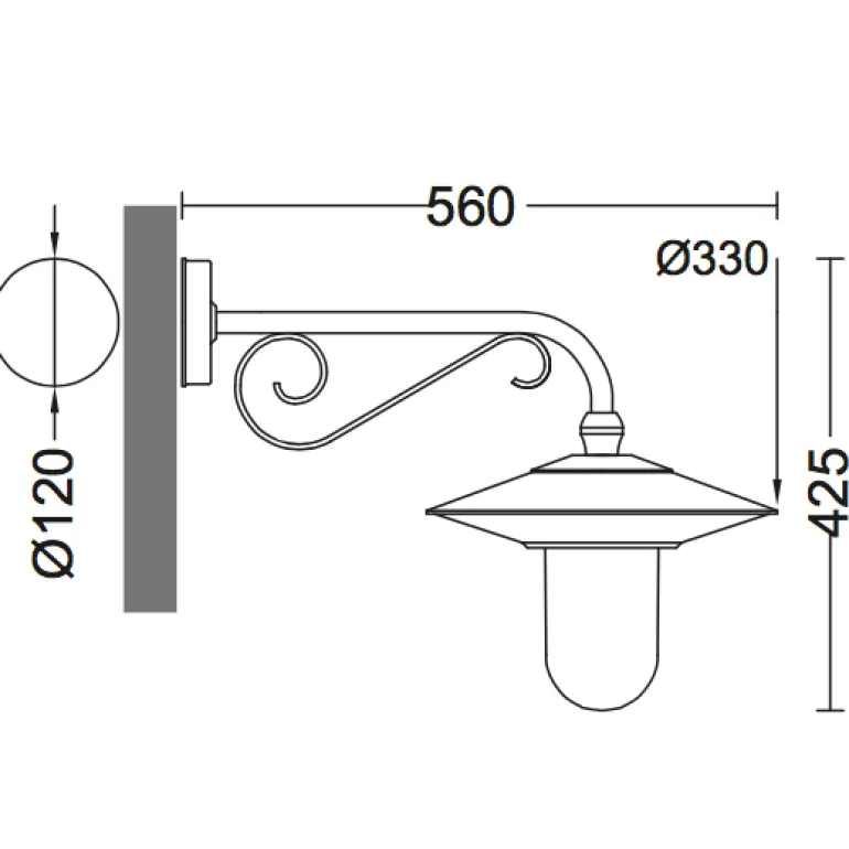 Außen-Wandlampe mit Zierteil am Wandarm