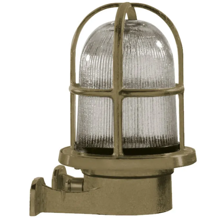 Außenwandlampe N° 15 aus Messing mit Rillenglas