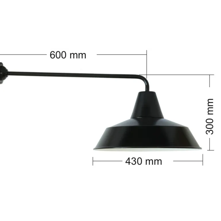 Außenwandleuchte im Fabrikstil mit langem Arm W290L (Ø 42 cm)