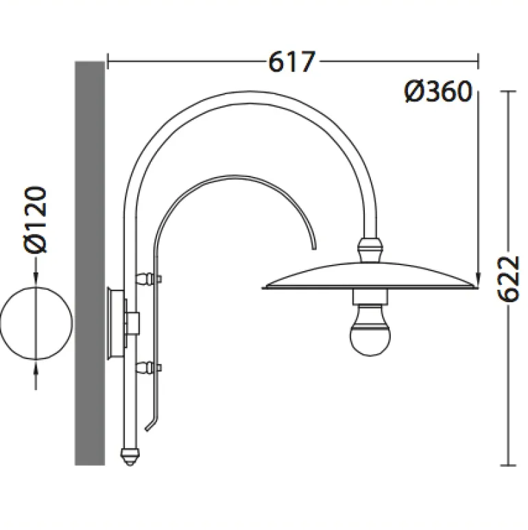 Bogen-Wandlampe für außen ohne Glas