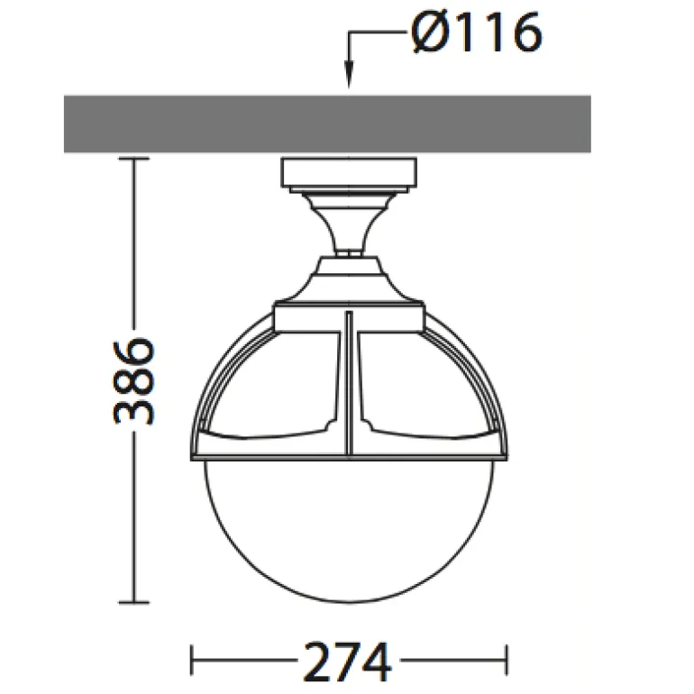 Deckenlampe für außen mit PMMA-Glaskugel