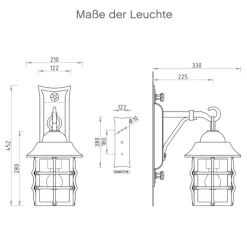 Deutsche Wandleuchte mit vergitterter Laterne WL 3627