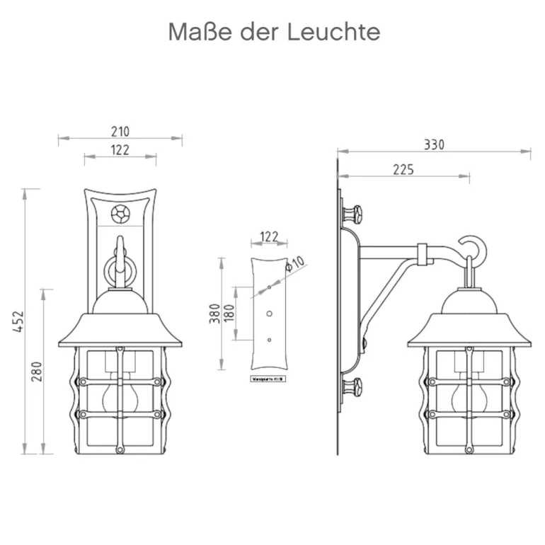 Deutsche Wandleuchte mit vergitterter Laterne WL 3627