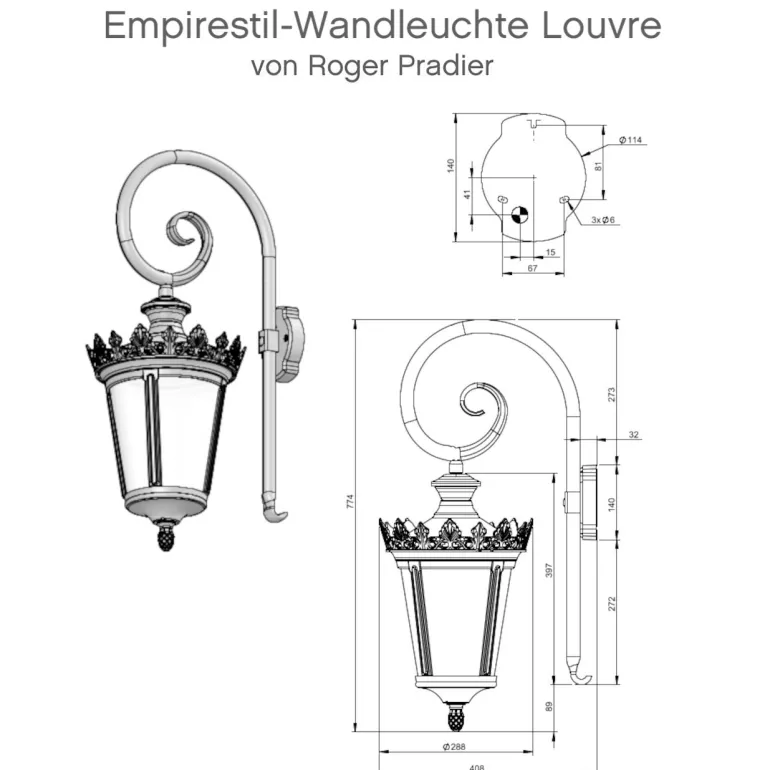 Empirestil-Wandleuchte Louvre mit Bischofstab