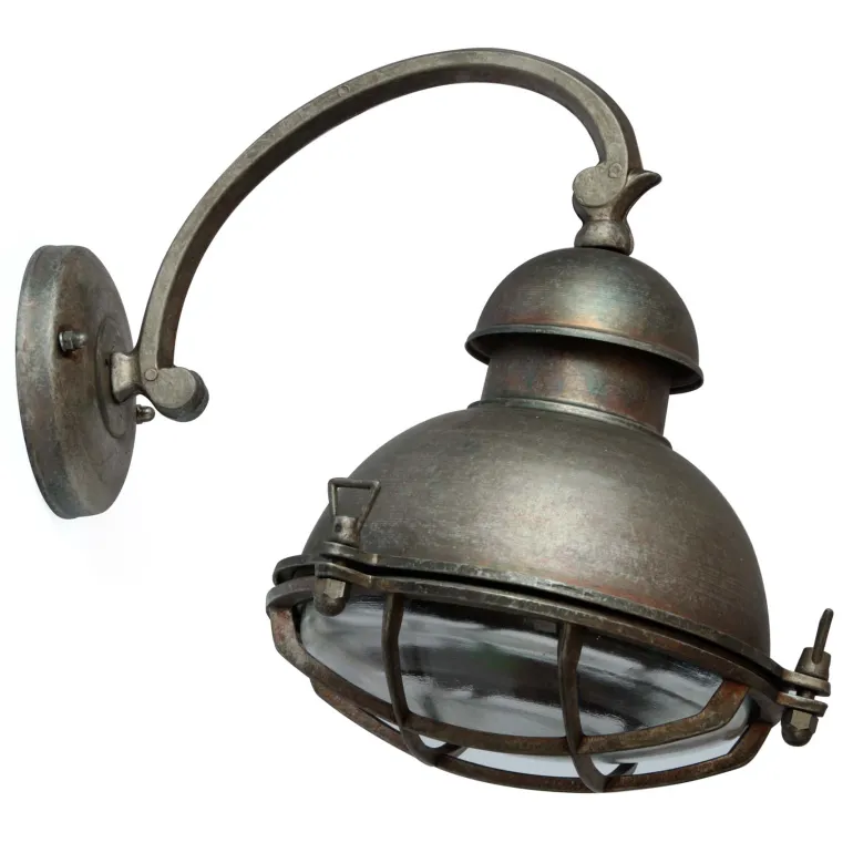 Fabriklampe N° 86 aus Messing mit Bogenarm
