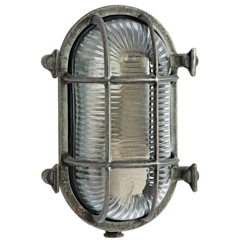 Fabrikwandleuchte aus Messing für außen mit Flügelschrauben