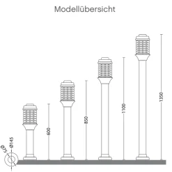 Funktionale Pollerleuchte in vier Größen, auf Wunsch mit Lamellenreflektor