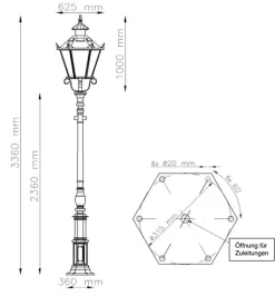 Große historische Stadtleuchte Alt Berlin S 21 mit Gussmast