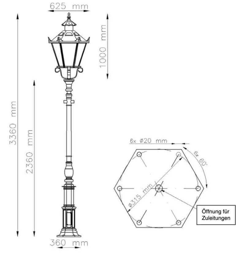 Große historische Stadtleuchte Alt Berlin S 21 mit Gussmast
