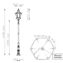 Große historische Stadtleuchte Alt Berlin S 21 mit Gussmast
