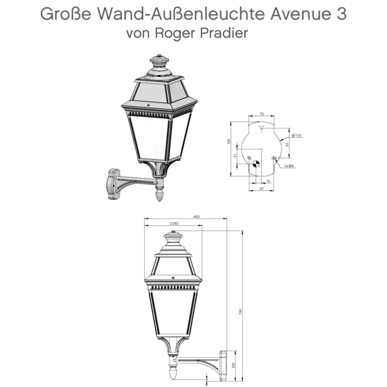 Große Wand-Außenleuchte Avenue 3