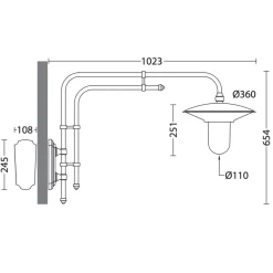 Große Wandlampe für außen mit tiefem Auslegerarm