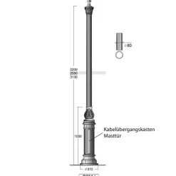 Gussmast mit Akanthusblatt-Baluster S2 ML 220 / 255 / 313 cm