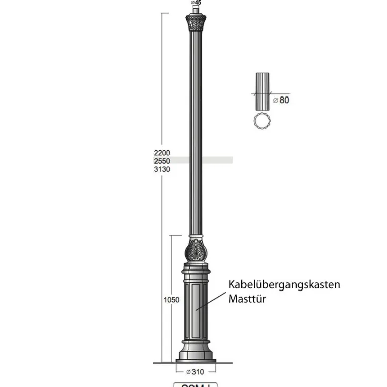 Gussmast mit Akanthusblatt-Baluster S2 ML 220 / 255 / 313 cm