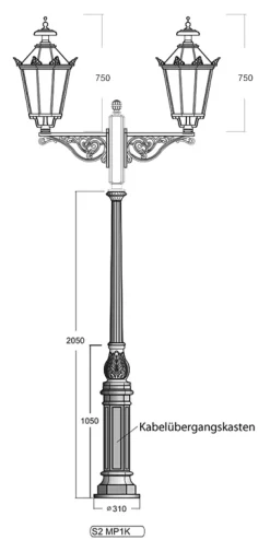 Gussmast mit Akanthusblatt-Baluster S2 MP1K 205 / 255 cm