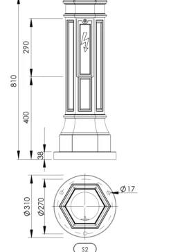 Gussmast mit Akanthusblatt-Baluster S2 ML 220 / 255 / 313 cm