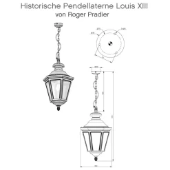 Historische Pendellaterne Louis XIII aus Aluminium oder Messing