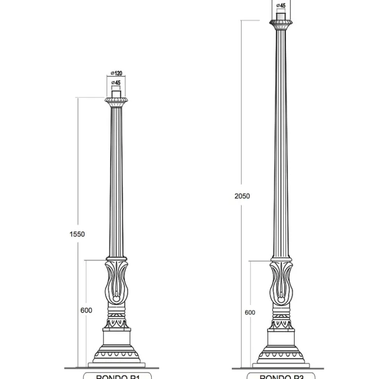 Historischer Mast mit kannelierter Säule RONDO P1.P3 155 / 205 cm