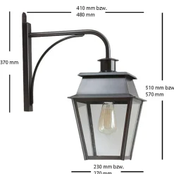 Hängende Wandlaterne Bordeaux MM mit Messing-Wandarm