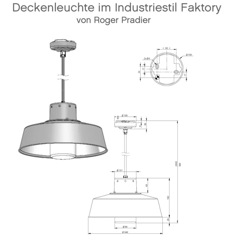 Klassische Deckenleuchte im Industriestil Faktory