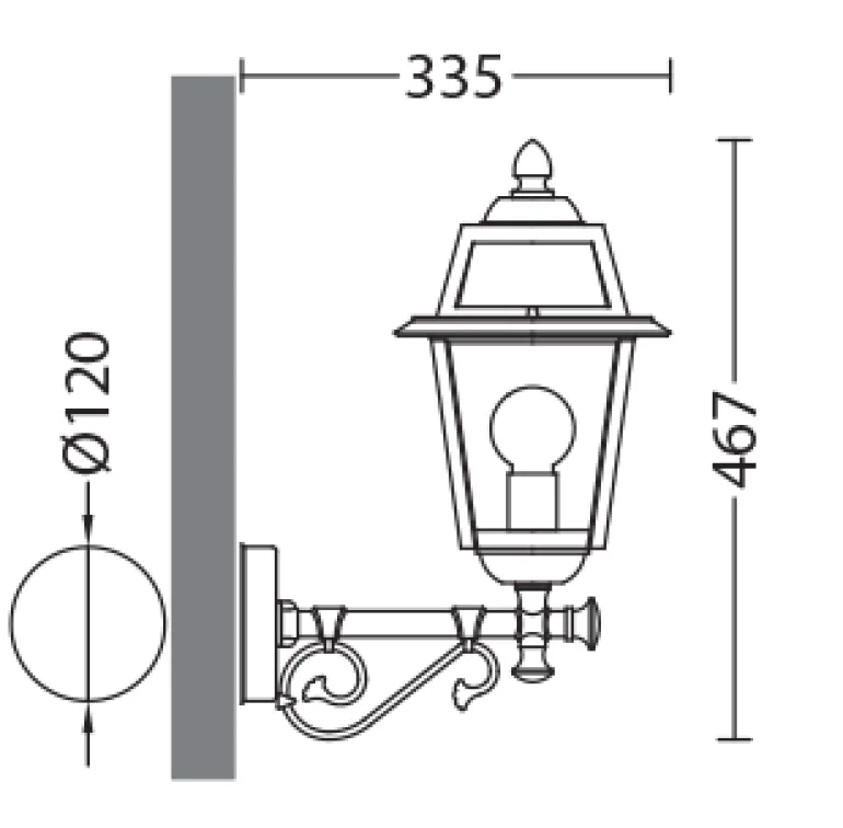 Klassische Wandleuchte für Außen mit gekreuztem Zierarm