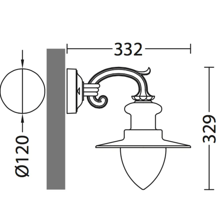 Kleine Fabrik-Wandlampe für Außen mit Spitzzylinder-Glas