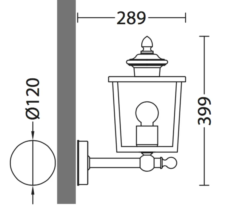 Kleine kubische Edelstahl-Außenleuchte am kurzen Arm