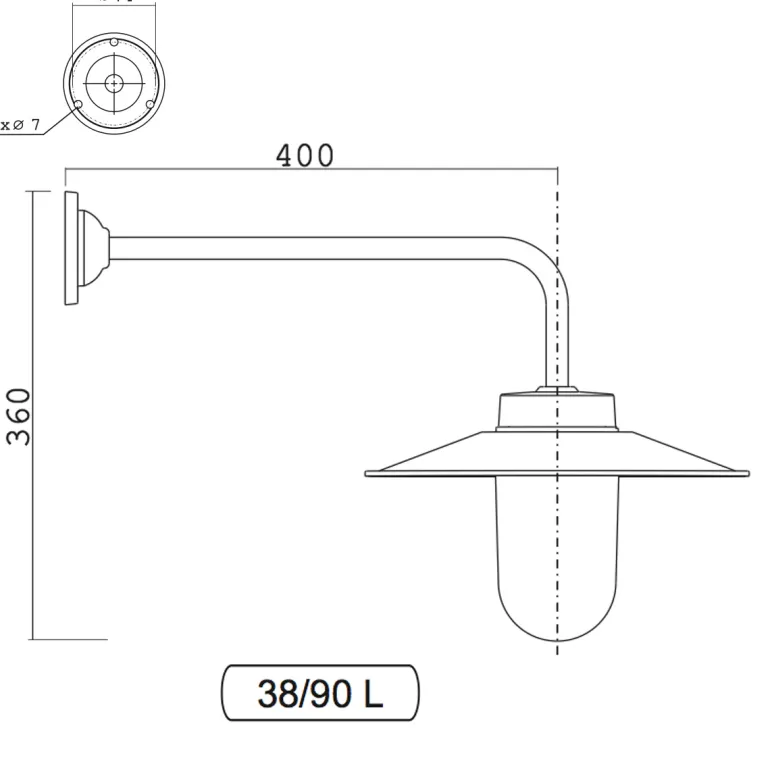 Lange Hofleuchte mit Messingschirm 38-90 M L/XL