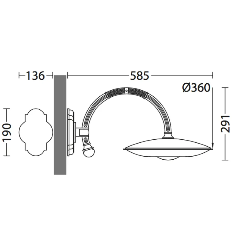 LED-Außenwandleuchte mit IP 65 und Bogenarm