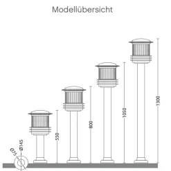 Maritime Pollerleuchte mit Prisma-Glas in vier Größen