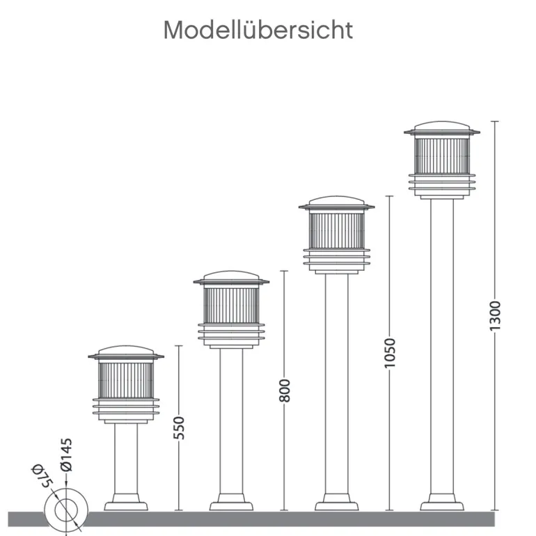 Maritime Pollerleuchte mit Prisma-Glas in vier Größen