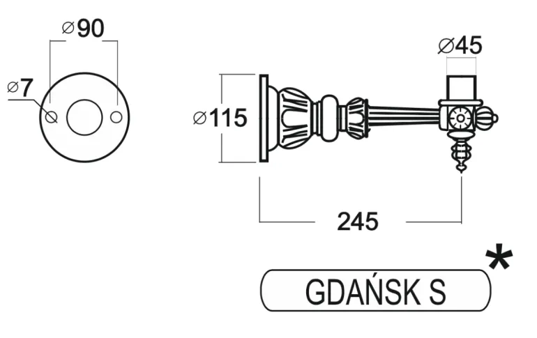 Massive Wandleuchte Danzig S mit Schinkel-Laterne 71W