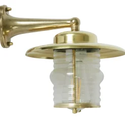 Messing-Wandlampe N° 75 mit gewelltem Rundglas