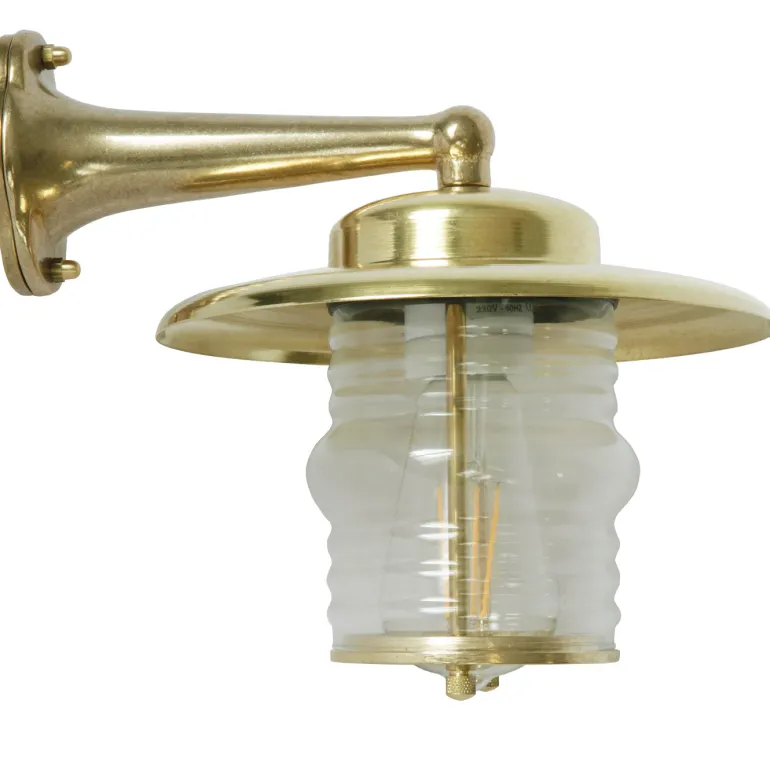 Messing-Wandlampe N° 75 mit gewelltem Rundglas
