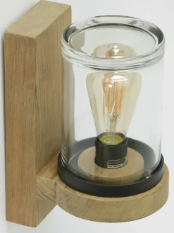 Moderne Außenleuchte CLOCHE mit Teakholz-Wandhalter und handgearbeitetem Glas