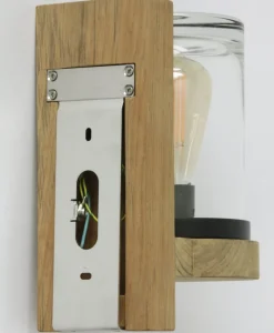 Moderne Außenleuchte CLOCHE mit Teakholz-Wandhalter und handgearbeitetem Glas