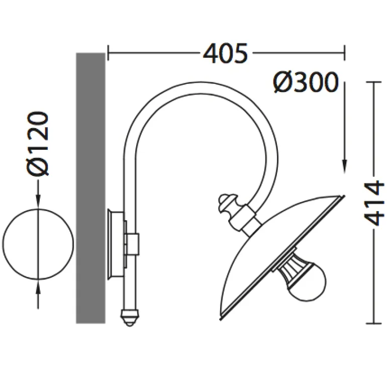 Nach vorne gerichtete Wandlampe für außen mit Bogenarm