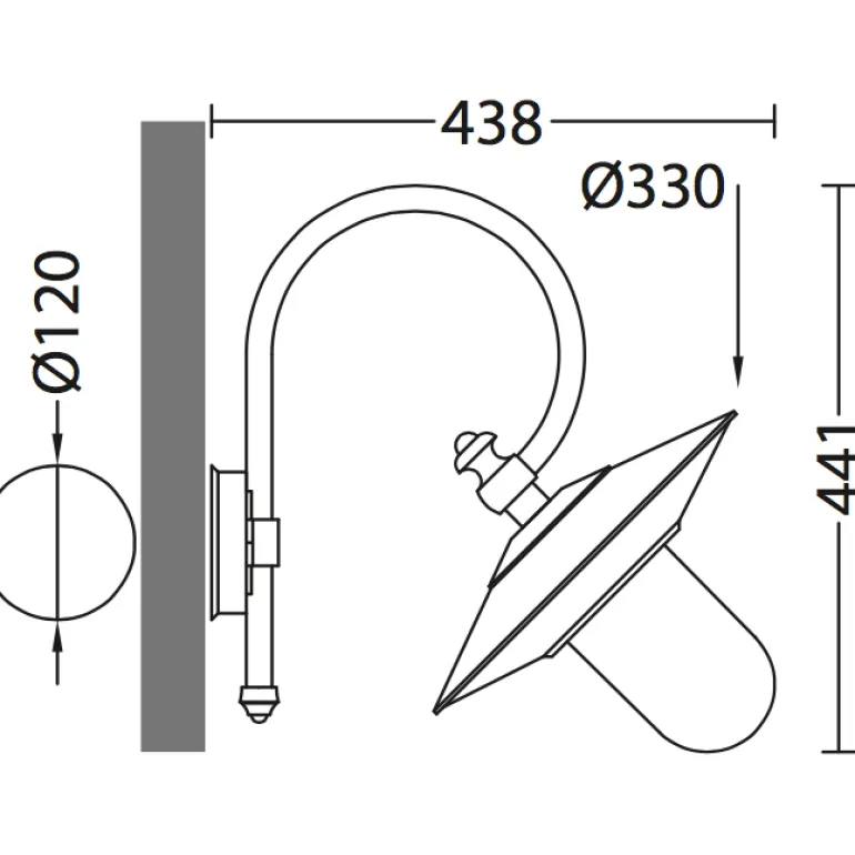 Nach vorne gerichtete Wandlampe für außen mit Bogenarm