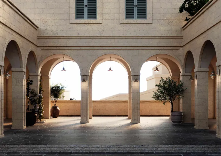 Pendelleuchte Il Borgo aus Kupfer und Messing