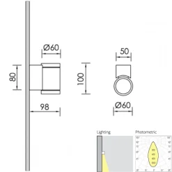 Stabförmiger Wandstrahler aus Messing Teres 1