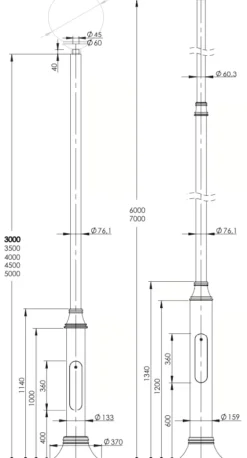 Stahl-Aluminium Mast für Straßenlaterne E 300 / 350 / 400 / 700 cm