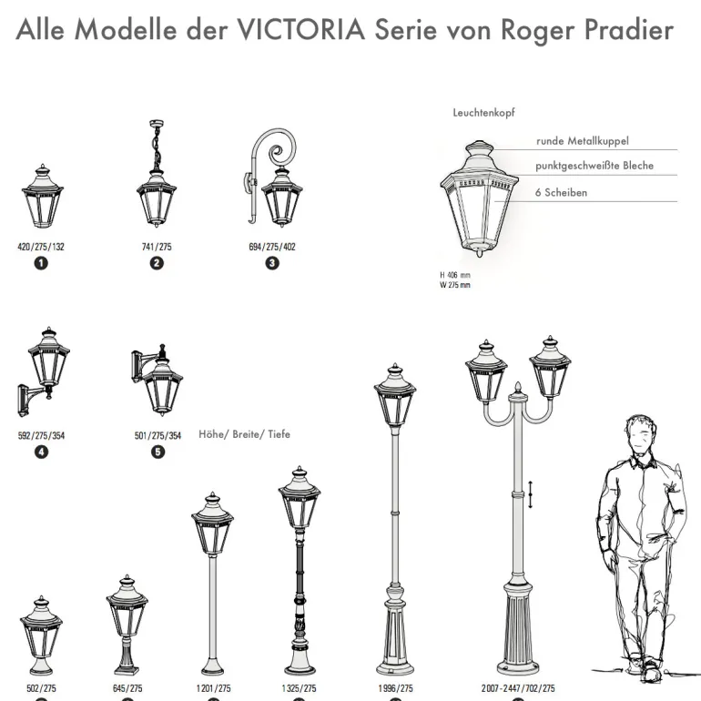 Standleuchte mit Aluminium- oder Messinglaterne Victoria