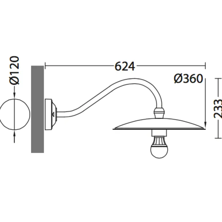 Wandlampe für außen ohne Glas mit Schwanenhals