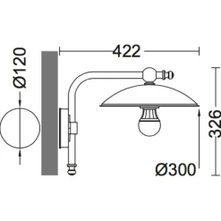 Wandlampe für außen ohne Glas mit rechtwinkligem Arm