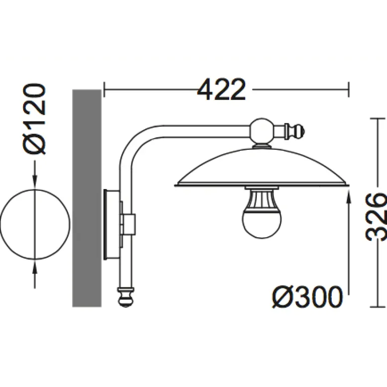 Wandlampe für außen ohne Glas mit rechtwinkligem Arm