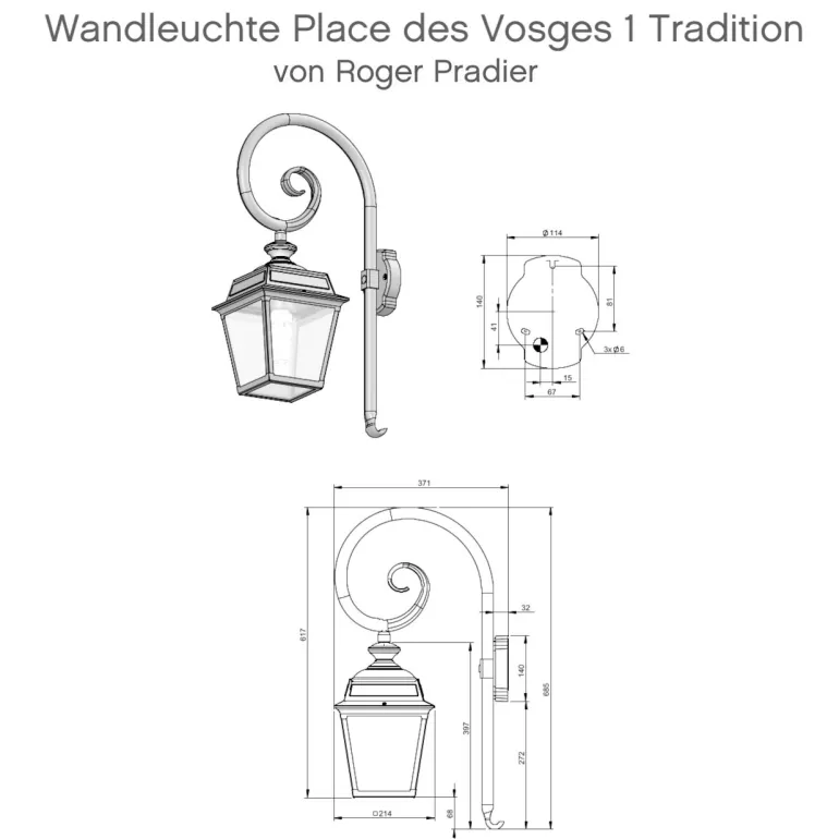 Wandleuchte mit Bischofstab Place des Vosges 1 T