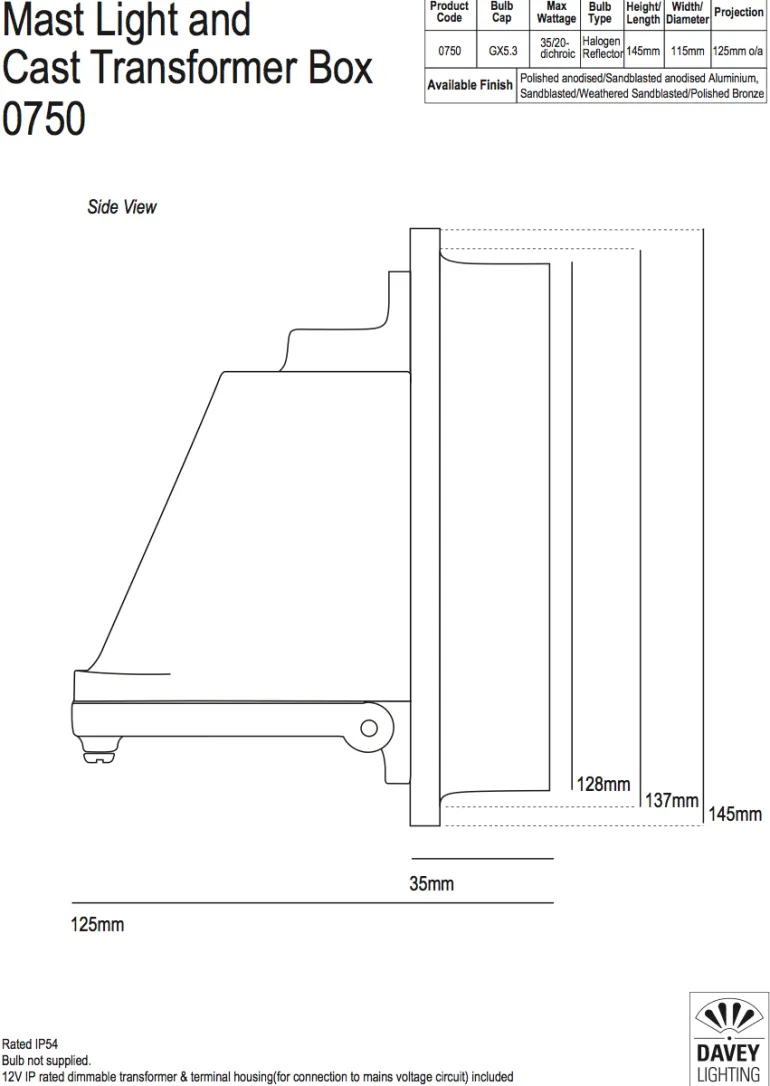 Yachtleuchte aus Aluminium oder Bronze Mast Light 0750
