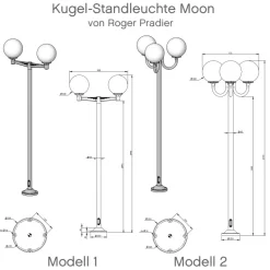 Zwei- oder Dreiflammige Kugel-Standleuchte Moon